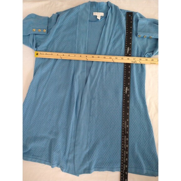 CHARTER CLUB Blue Light Knit Open Front Cardigan SZ M Modest Cottage Romantic - Picture 6 of 8